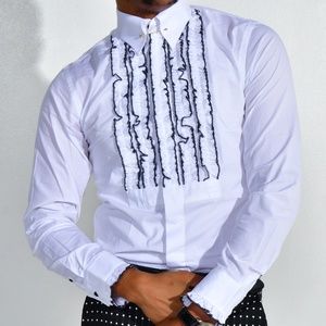 CUSTOM SKINNY FIT LONG SLEEVES RUFFLE SHIRT holiday gift
